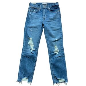 Levi's Distressed Cropped Ankle Jeans - Medium Blue